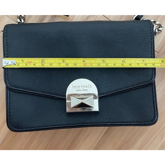 Kate Spade Convertible Flap Crossbody Black Gold Neve Medium Chain Purse Bag - Picture 4 of 11